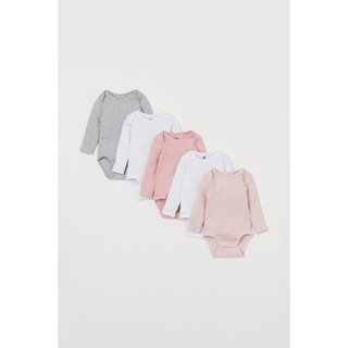 H&amp;M organic cotton บอดี้สูทแขนยาวโทนสีชมพูขาวเทา [แพค 5 ชุด]