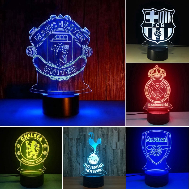 รูปภาพของโคมไฟกลางคืน ลายฟุตบอล Real Madrid Liverpool Manchester 3D เปลี่ยนสีได้ 7 สี USBลองเช็คราคา