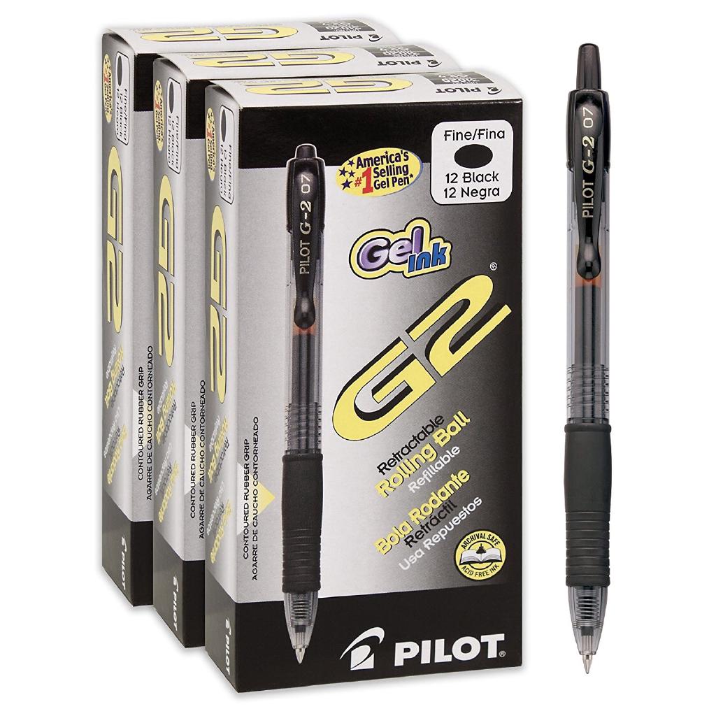 Pilot G2 Retractable Premium Gel Ink Roller Ball Pens, Fine Pt, 12 Pens, Black