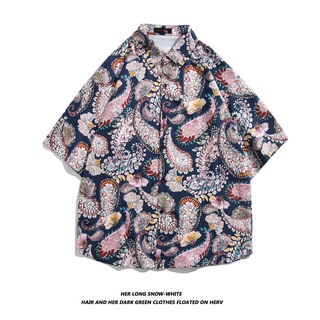 เสื้อเชิ้ตแขนสั้น พิมพ์ลายกลีบดอกไม้ ทรงหลวม คุณภาพสูง สไตล์ฮาวาย สําหรับผู้ชาย