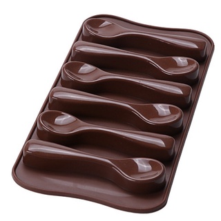 พิมพ์ silicone รูปช้อน 6 ช่อง สำหรับทำชอคโกแลต, ลูกอม งานฝีมือ ( คละสี )