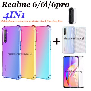 (4 in 1) เหมาะสำหรับ OPPO Realme 6 6i 6Pro X7 pro 7 pro gradient โทรศัพท์ + ฟิล์มกระจกนิรภัยหน้าจอ + คาร์บอนไฟเบอร์สำรอง + เลนส์กล้องฟิล์มกันรอย