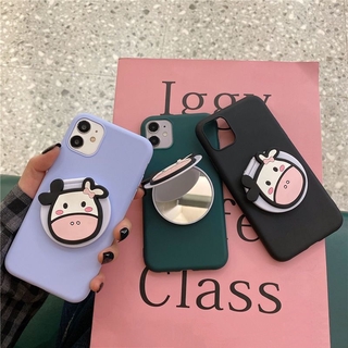 ปลอก OPPO Realme C2 C3 C1 Realme 7 7I 6 6i 6pro Realme 5i 5 3 3i pro REALME V15  Cartoon Make Up Mirror Cow Stand Protective Soft Phone Case