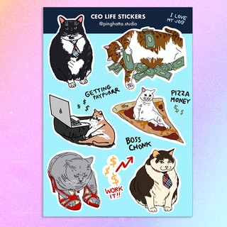 ภาพหน้าปกสินค้าสติ๊กเกอร์แผ่น สติกเกอร์ ไดคัท กันน้ำ ลายมีมแมว CEO Cat Meme Sticker Sheet แบรนด์ Chonky Goods by Ping Hatta. Studio ที่เกี่ยวข้อง