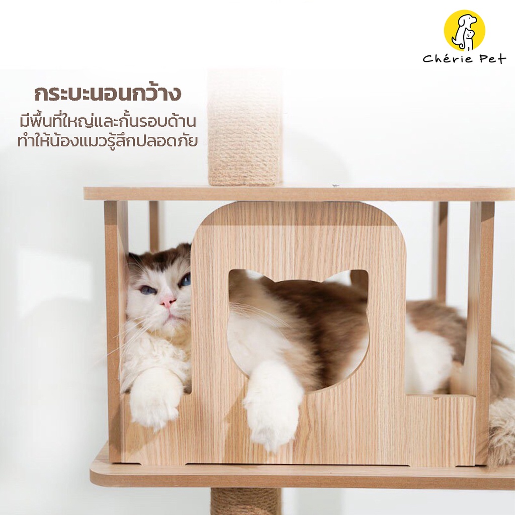 cherie-pet-คอนโดแมวไม้-คอนโดแมว-งานไม้หนา-สูง-5-ชั้น-บ้านแมว-ที่ลับเล็บแมว-ของเล่นแมว-xm-2