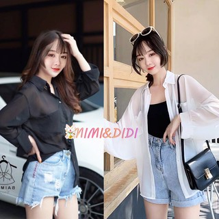 สินค้า MIMI&DIDI❤️(Shirt)เสื้อเชิ้ตชีฟองผู้หญิง❤️เชิ้ตคอปกรุ่นยอดฮิตมีกระเป๋า2ข้าง แขนยาวมีกระดุมด้านหน้าเนื้อผ้าเบาบาง#008&310