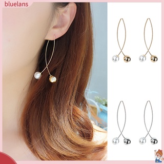 B2_Elegant Women Imitation Pearl Line Hook Drop Pierced Dangle Earrings Jewelry