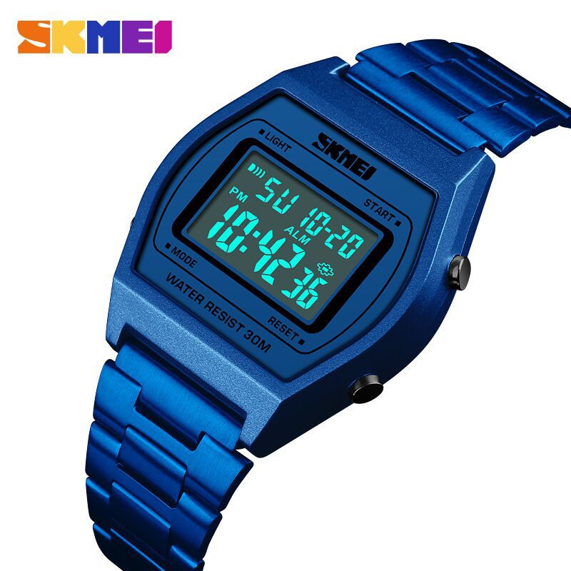 skmei-1328-ของแท้-100-ส่งในไทยไวแน่นอน-นาฬิกาข้อมือผู้หญิง-สไตล์-จับเวลา-ตั้งปลุกได้-ไฟ-led-ส่องสว่าง-สายแสตนเลส-blue