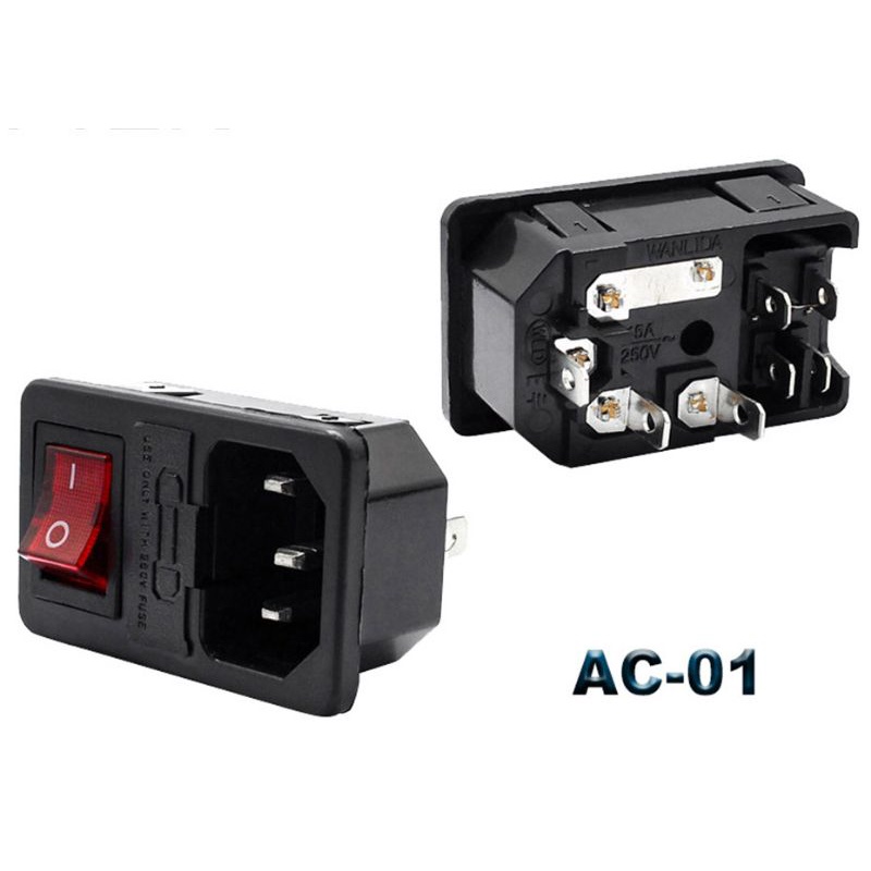 AC-01 สวิตช์ปลั๊กไฟ AC พร้อมไฟพร้อมช่องเสียบฟิวส์พร้อมหู 15A/250V ...