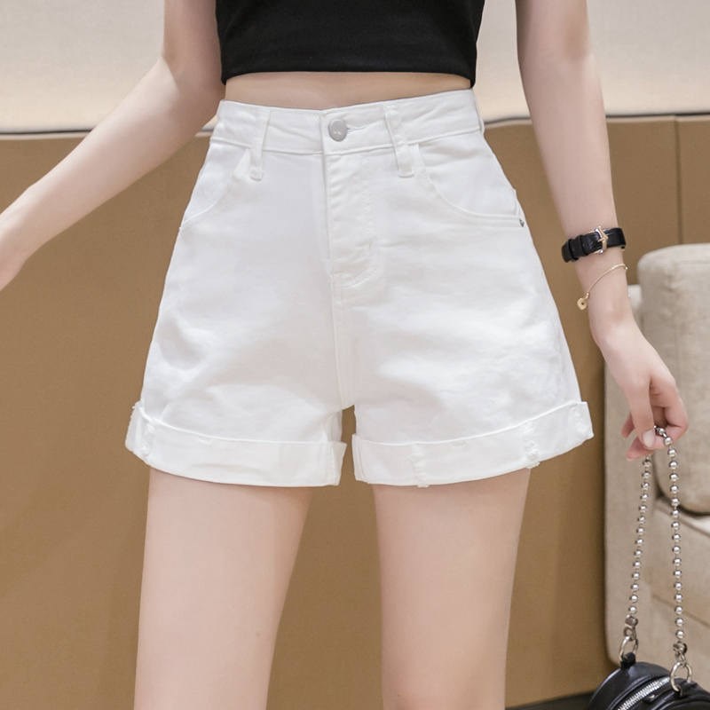 ภาพหน้าปกสินค้า5 สี - กางเกงยีนส์ขาสั้นเอวสูงผู้หญิง มีสินค้า