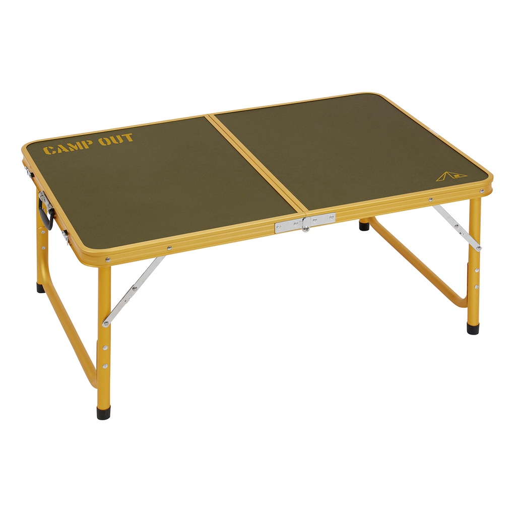 captain-stag-campout-aluminum-forway-table-90-x-60-cm-olive-x-old-yellow-โต๊ะแคมป์ปิ้งพกพาพับได้