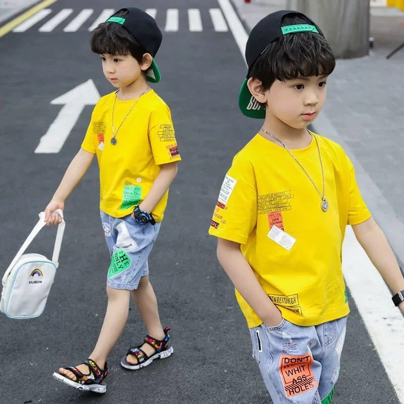 ความนิยมล่าสุด-เสื้อกางเกง-เสื้อผ้าเด็กชายชุดฤดูร้อน-2021-ใหม่สไตล์ต่างประเทศเด็กเกาหลีฤดูร้อนแขนสั้นหล่อสูทสองชิ้นเ
