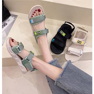 รองเท้าแตะแฟชั่น รองเท้าแตะรัดส้น ปรักสายได้ สไตล์ใหม่เกาหลี ยางนิ่มใส่สบาย NO.1216 (สีดำ สีเขียว สีครีม)