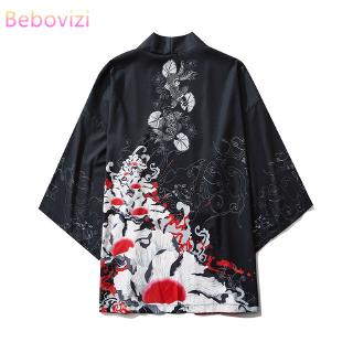 Ins Vintage Black Kimono New for Women Men Loose Harajuku Beach Japanese Unisex Clothes