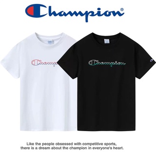 เสื้อยืด Champion คอกลม แขนสั้น ผ้าฝ้าย ทรงหลวม พิมพ์ลายโลโก้ สําหรับผู้ชาย และผู้หญิง