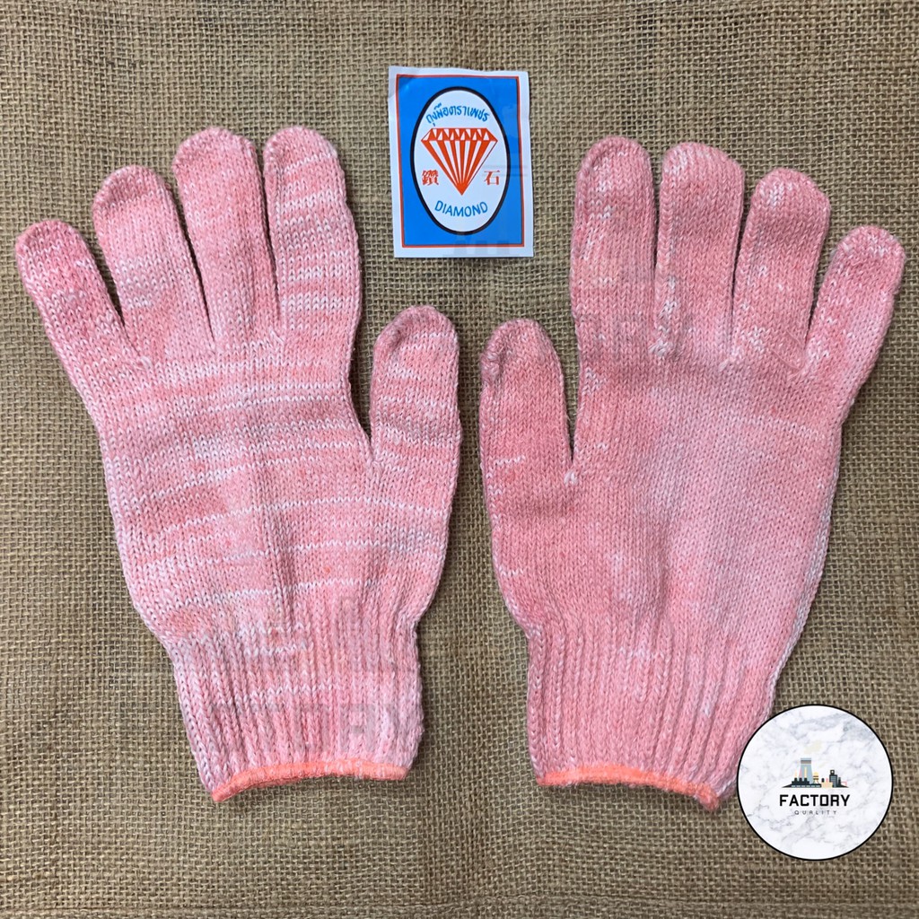 ถุงมือผ้า-ตราเพชร-แบบยาวและสั้น-สีส้ม-สีชมพู