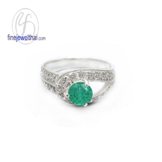 Finejewelthai-แหวนมรกต-มรกต-แหวนเงินแท้-แหวนพลอย-พลอยประจำเดือนเกิด-R1157em (เลือกสีตัวเรือนได้)