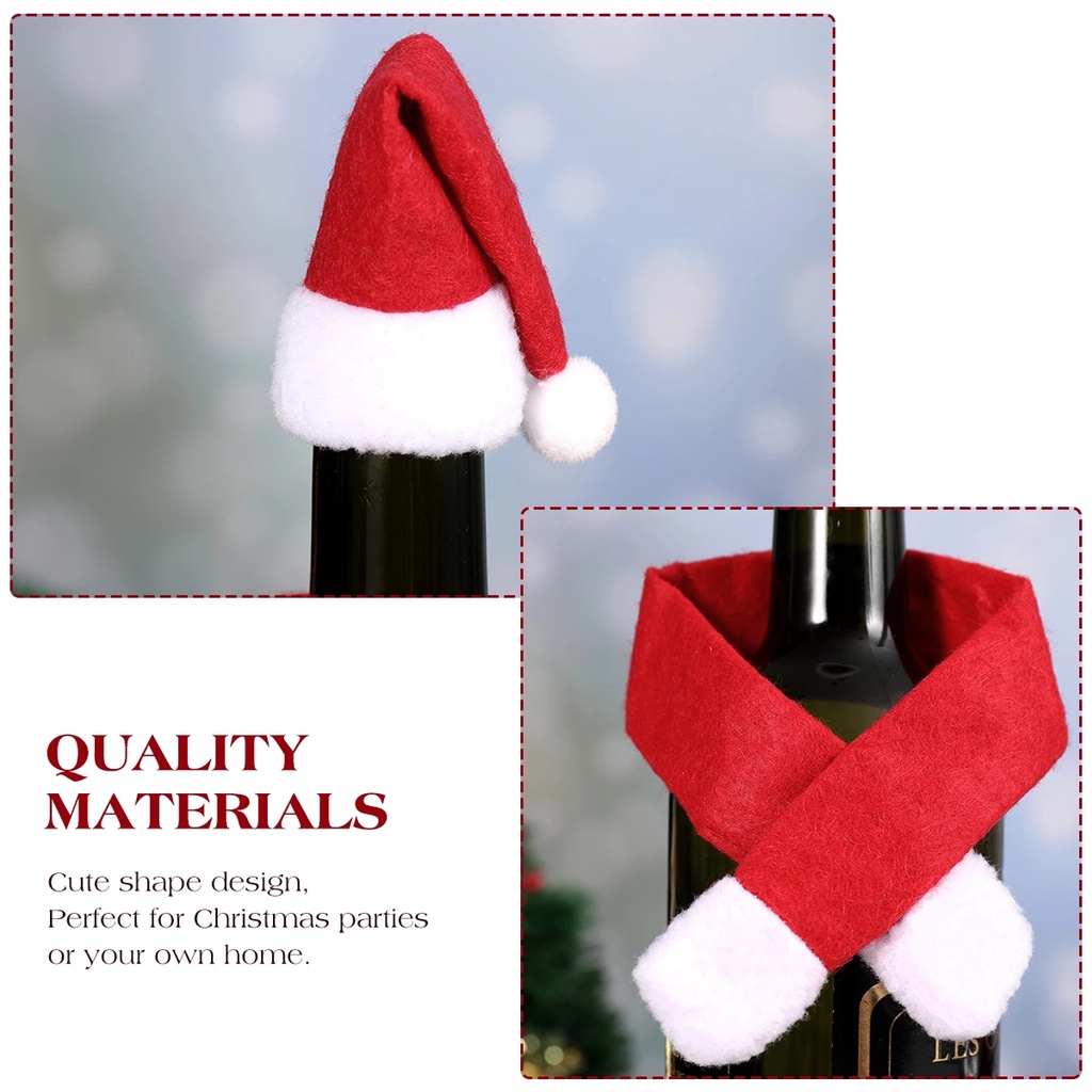 ภาพสินค้าNew 2Pcs/Set Christmas Wine Bottle Cover Set Santa Claus Bottle Decorations With Hats Xmas Home Party Ornament Table Decorations จากร้าน sweetheart01.th บน Shopee ภาพที่ 3