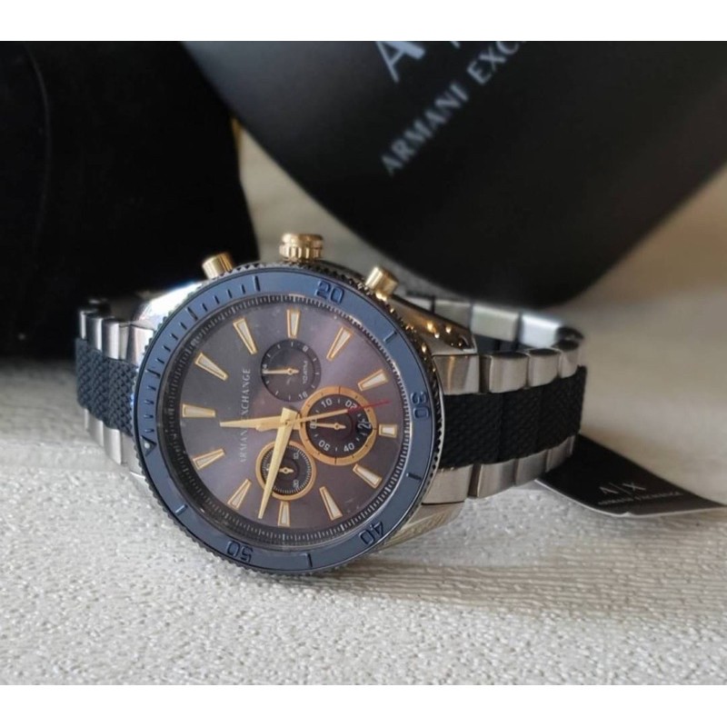 ผ่อน0-นาฬิกาชาย-armani-exchange-ax1815-silver-black-blue-dial-silicone-chronograph-หน้าปัดกลม-47-มม