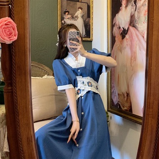 🔥NEW🥨 Milky Sweet Skirt Female Gentle Blue Romanticปักสไตล์ฮ่องกง Retro French Dress