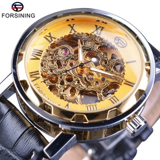 Forsining Classic Retro Design Golden Gear Movement Transparent Men Skeleton Automatic Wrist Watch Top Brand Luxury Genu
