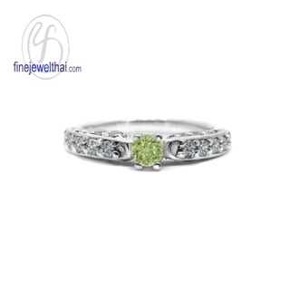 Finejewelthai-แหวนเพอริดอท-เพอริดอท-แหวนเพชรCZ-แหวนเงินแท้-พลอยประจำเดือนเกิด-Peridot-Silver-Ring-Birthstone-R1294pd