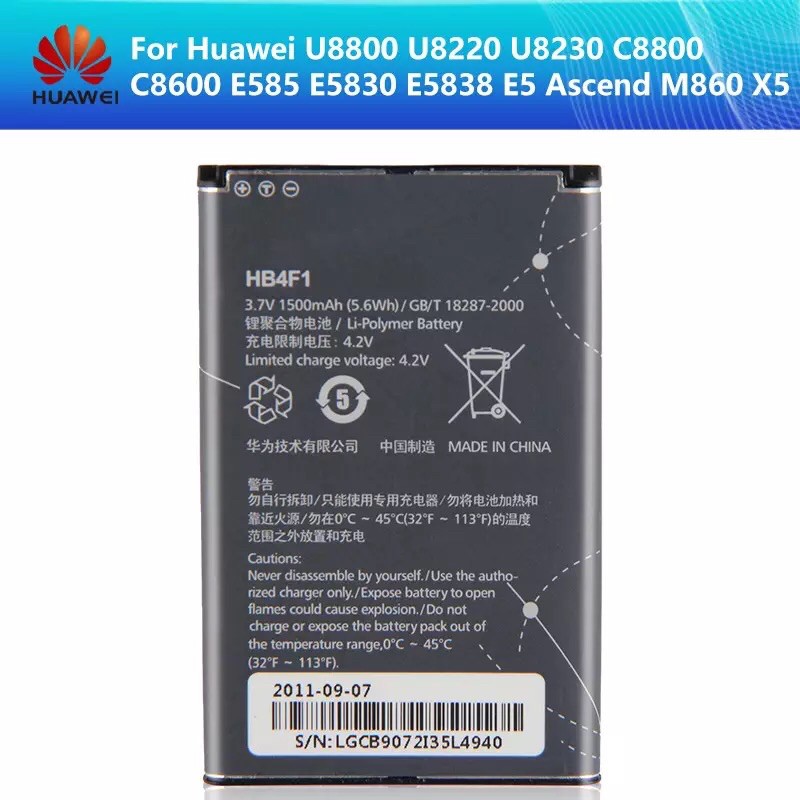 huawei-hb4f1แบตเตอรี่เดิมสำหรับhuawei-u8800-u8220-u8230-e5830-e5838-e5-c8600-e585-ascend-m860-x5-c8800-แบตเตอรี่