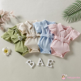 Babygarden-0-24 เดือน ชุดรอมเปอร์ บอดี้สูท คอปก แขนบิน สีพื้น พร้อมเข็มขัดคาดเอว แฟชั่นฤดูร้อน สําหรับเด็กผู้หญิง