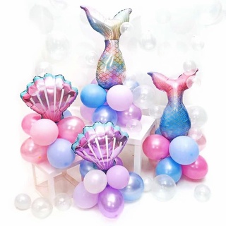 14 inch INS Sea World Mermaid Theme Balloon Mermaid Tail Pink Violet Shell Model Party Decorations Aluminum Foil Balloon