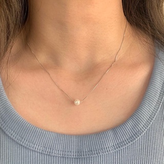 (โค้ด X8SFXJ ลด 20%) A.piece  สร้อยเงินแท้ [all silver 925] Single Pearl Necklace (439)