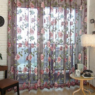 ผ้าม่าน ผ้าพันคอ พิมพ์ลายดอกไม้ Tulle แบบนุ่ม valances สไตล์โรแมนติก