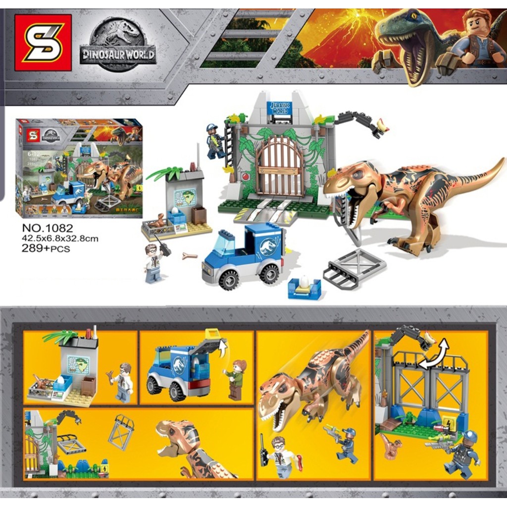 firstbuy-ตัวต่อเลโก้-sy-1082-จูราสสิคเวิลด์ชุดทีเร็กซ์บุก-jurassic-world-trex-breakout-จำนวน-289-ชิ้น-มาใหม่