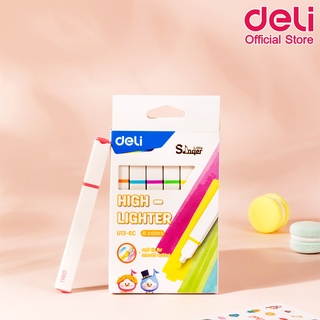 Deli U13-6C Highlighter ปากกาเน้นข้อความหัวตัด แพ็ค 6 แท่ง 6 สี ขนาด 1-3.5mm เครื่องเขียน ชุดไฮไลท์ ไฮไลท์ ปากกาไฮไลท์