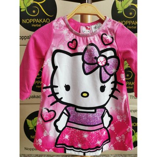 ** Hello Kitty ** : ชุดนอนผ้าสำลี สกรีนลาย Kitty สีชมพู  Sale  100 ฿  Size : 1y
