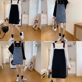 ราคาMany Jeans DressOveralls เอี๊ยมกระโปรงยีนส์แบบสั้นสียีนส์ สีดำพร้อมส่ง