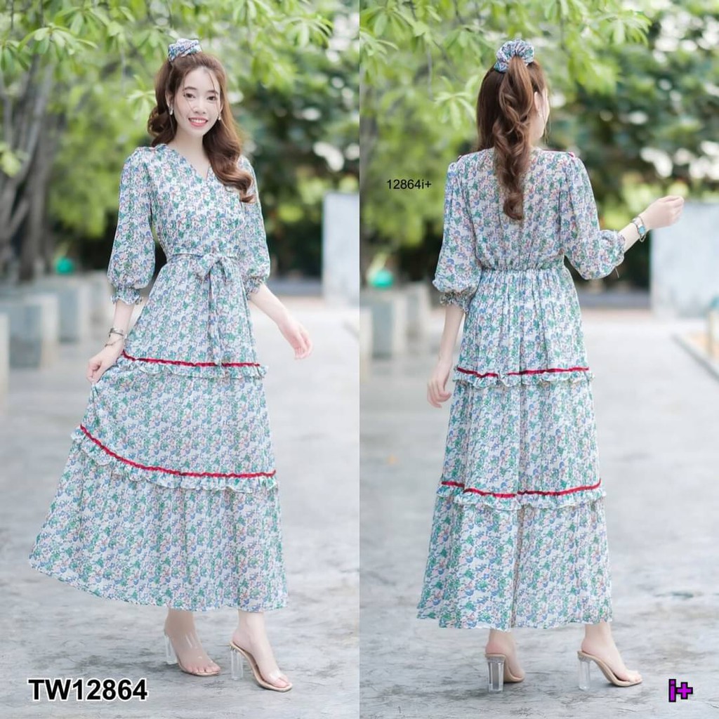 maxi-dress-เดรสยาว-คอวีแขนตุ๊กตา-สอบถามก่อนสั่งซื้อ-12864