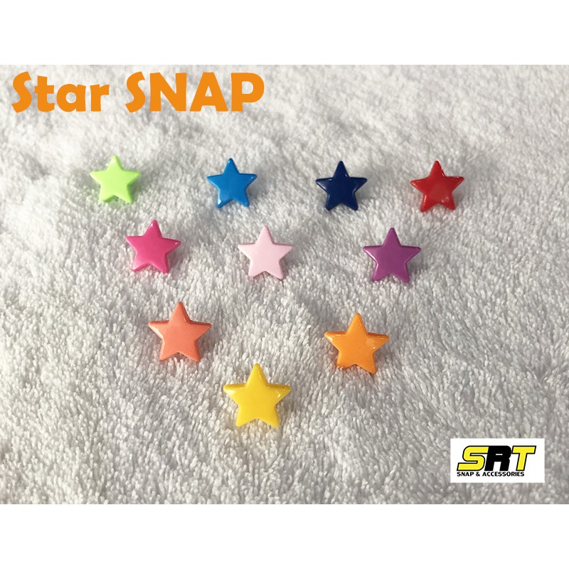ภาพหน้าปกสินค้ากระดุมแป๊ก รูปดาว SNAP พลาสติก 12 มิล (T5) พร้อมส่ง 10 สี ราคาถูก คุณภาพดี