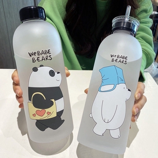 We Bare Bears ขวดน้ําพลาสติก ขนาดใหญ่ 1000 มล. พร้อมหลอดดูด ลายแพนด้า