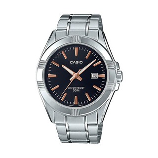 สินค้า CASIO นาฬิกาข้อมือผู้ชาย สายสแตนเลส สีเงิน/หน้าดำ รุ่น MTP-1308D-1A2VDF,MTP-1308D-1A2.MTP-1308D