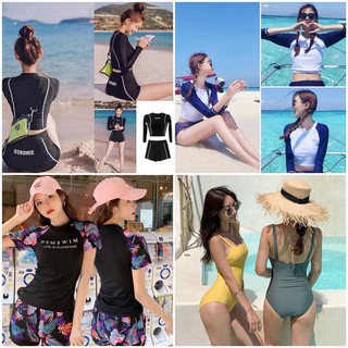 สินค้า Por 💥 🏊‍♀️ชุดว่ายน้ำผู้หญิง มี 3 แบบให้เลือก🏊‍♀️ วันพีช แขนสั้นและแขนยาว M-XL