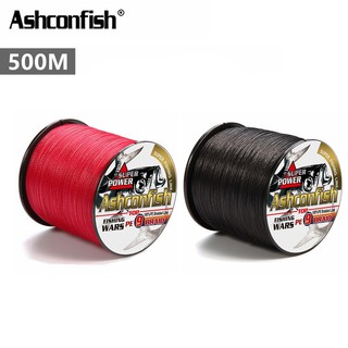 Ashconfish สายเอ็นตกปลา PE แบบถัก 9 เส้น 500 เมตร X9 สีดํา สีแดง