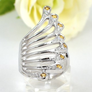 💎S1038 แหวนพลอยแท้ แหวนเงินแท้ชุบทองคำขาว พลอยซิทรินแท้ 100%