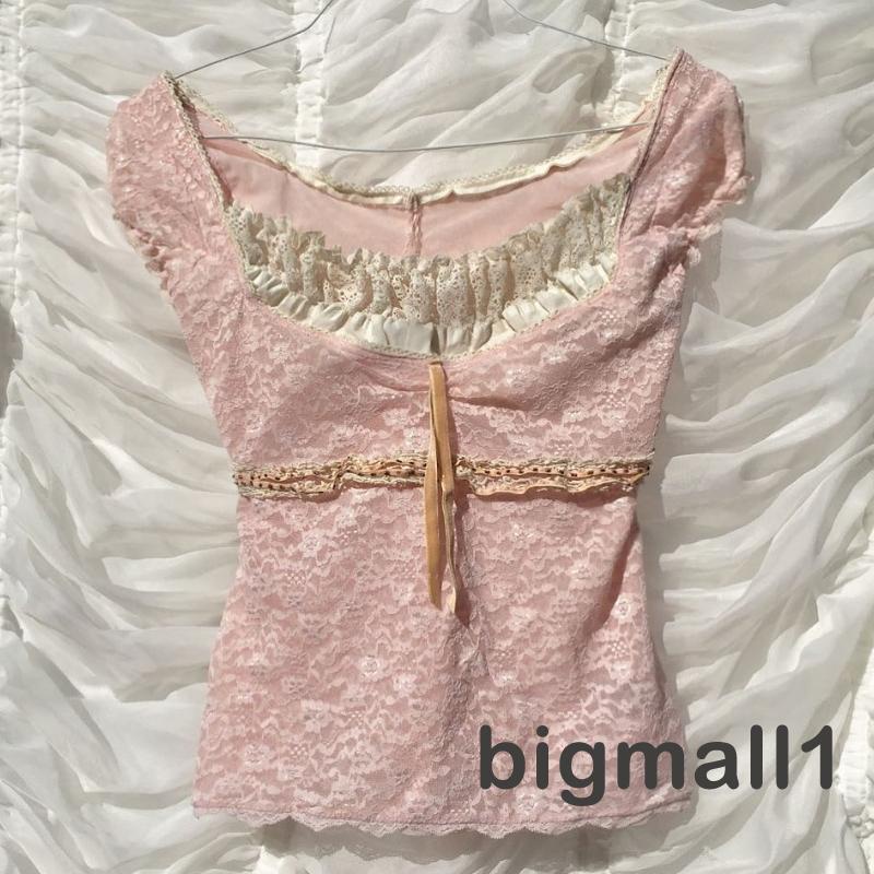 bigmall-เสื้อยืดแขนสั้น-คอสี่เหลี่ยม-แต่งลูกไม้-สีตัดกัน-แฟชั่นฤดูร้อน-สําหรับผู้หญิง-ไซซ์-s-m-l-xl