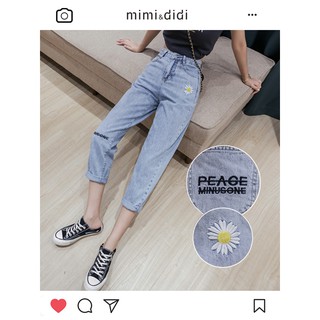 สินค้า mimi&didi 9019 กางเกงยีนส์เอวสูง สไตล์เกาหลี กางเกงยีนส์ขายาวผู้หญิง กางเกงยีนส์ขากระบอก ขาเข้าทรงเดฟนิดหน่อย
