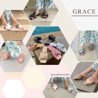 สินค้า GRACE โบว์ใหญ่ประกายเพชร รองเท้าแตะส้นสูง 1.5 นิ้ว ไซส์ 36 - 43 รองเท้าแฟชั่น เปิดส้น สวยไม่ซ้ำใคร