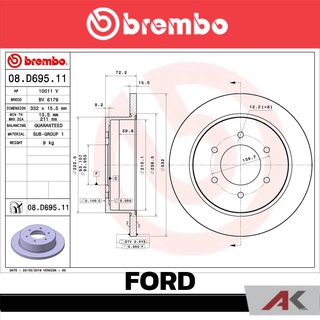 จานเบรก Brembo FORD Everest ปี 2015- หลัง เบรคเบรมโบ้ รหัสสินค้า 08 D695 11 (ราคาต่อ 1 ข้าง)