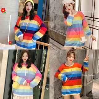 เสื้อไหมพรมแขนยาวสีรุ้งเรนโบว์ ทรงoversize