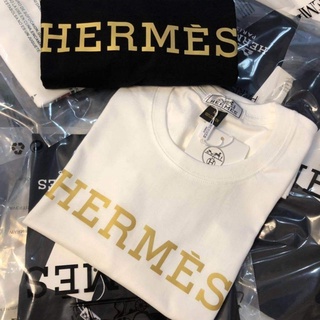 [S-5XL][ป้าย + ฉลาก] HERMES เสื้อยืด พิมพ์ลายโลโก้ตัวอักษร คุณภาพสูง สําหรับผู้หญิง และผู้ชาย