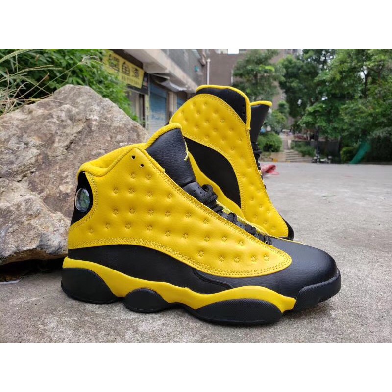 air-jordan-13-mens-high-top-black-and-yellow-breathable-sneakers