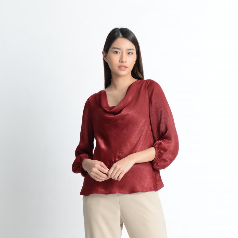 lofficiel-blouse-เสื้อเบลาส์แขนยาว-คอถ่วง-สีแดงเลือดนก-fr4lde